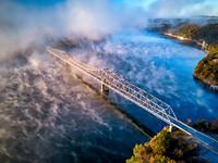 Colorful Fog Sunrise on Shell Knob Bridge